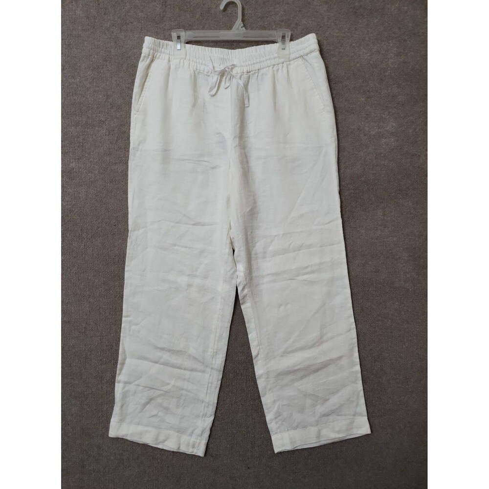 Talbots 100% Linen Wide Leg Pants Womens L White Pull On Vacation Resort Wear